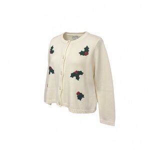 Girls Green Dog Cream Cardigan with Holly Embroidery